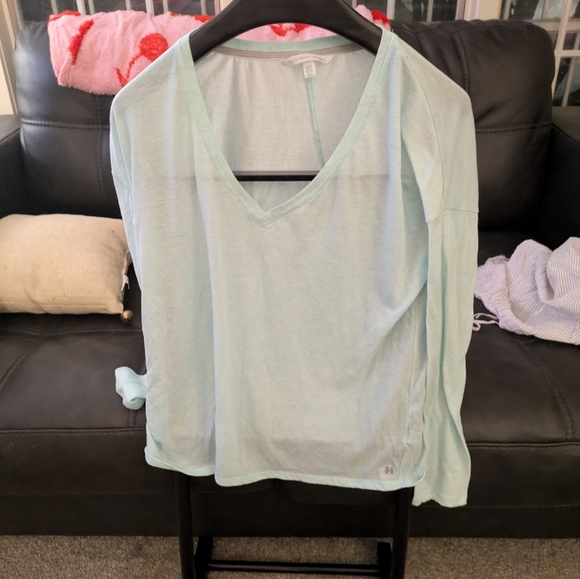 Light Blue V-Neck Long Sleeve Shirt - Picture 2 of 7